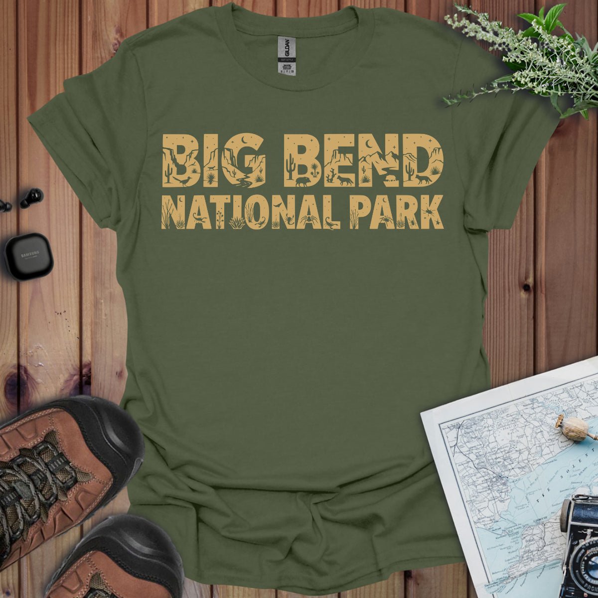 Big Bend National Park silhouette graphic t-shirt shown in lifestyle or modeled setting