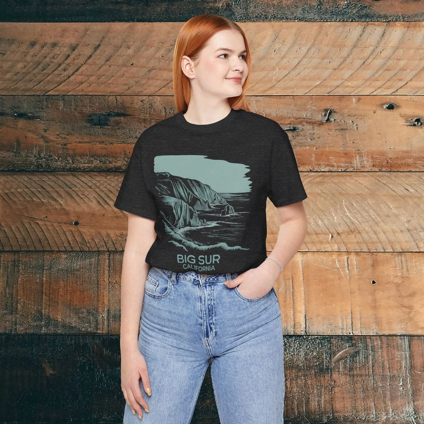 Big Sur California shoreline nature graphic t-shirt detail or alternate product view