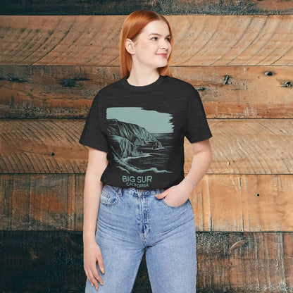 Big Sur California shoreline nature graphic t-shirt detail or alternate product view