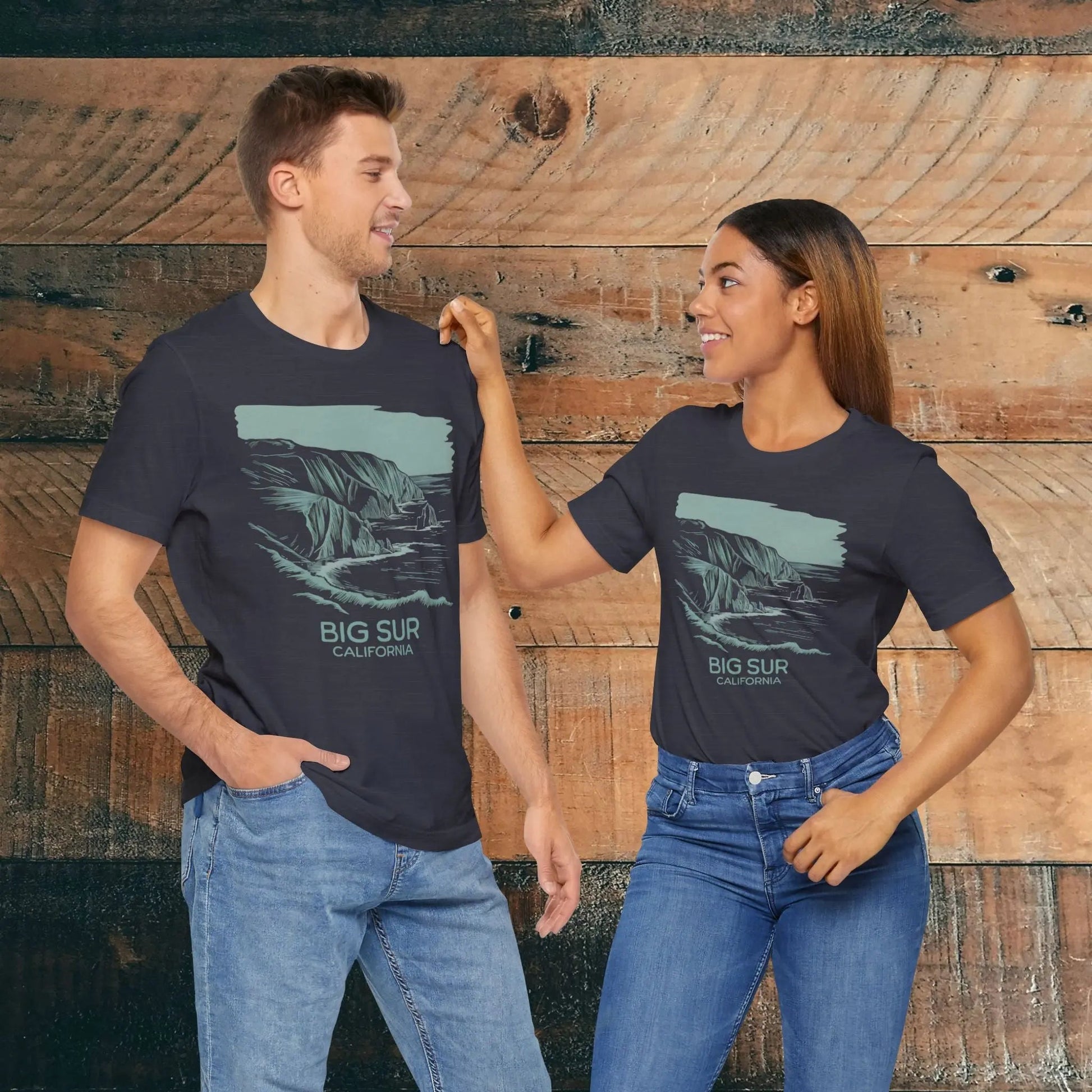 Big Sur California shoreline nature graphic t-shirt detail or alternate product view