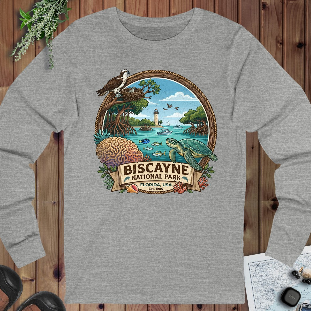 Biscayne National Park Graphic Long Sleeve T-Shirt in Athletic Heather