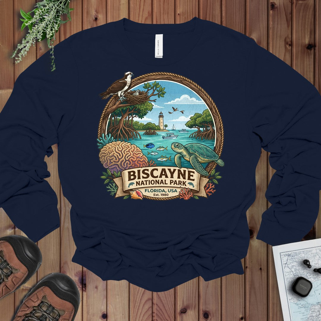 Biscayne National Park Graphic Long Sleeve T-Shirt in Navy