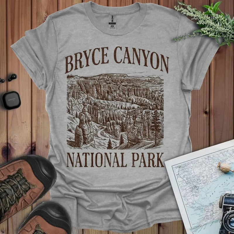 Bryce Canyon National Park rustic graphic t-shirt shown in lifestyle or modeled setting