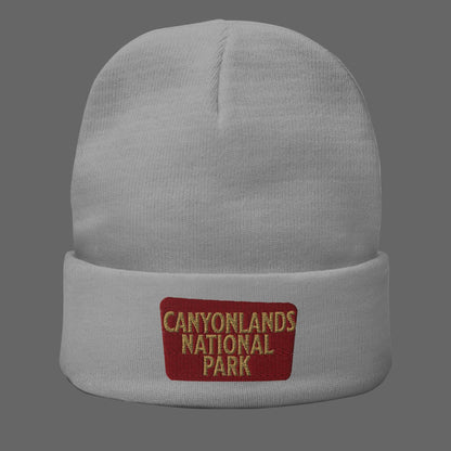 Canyonlands embroidered beanie shown in lifestyle or modeled setting