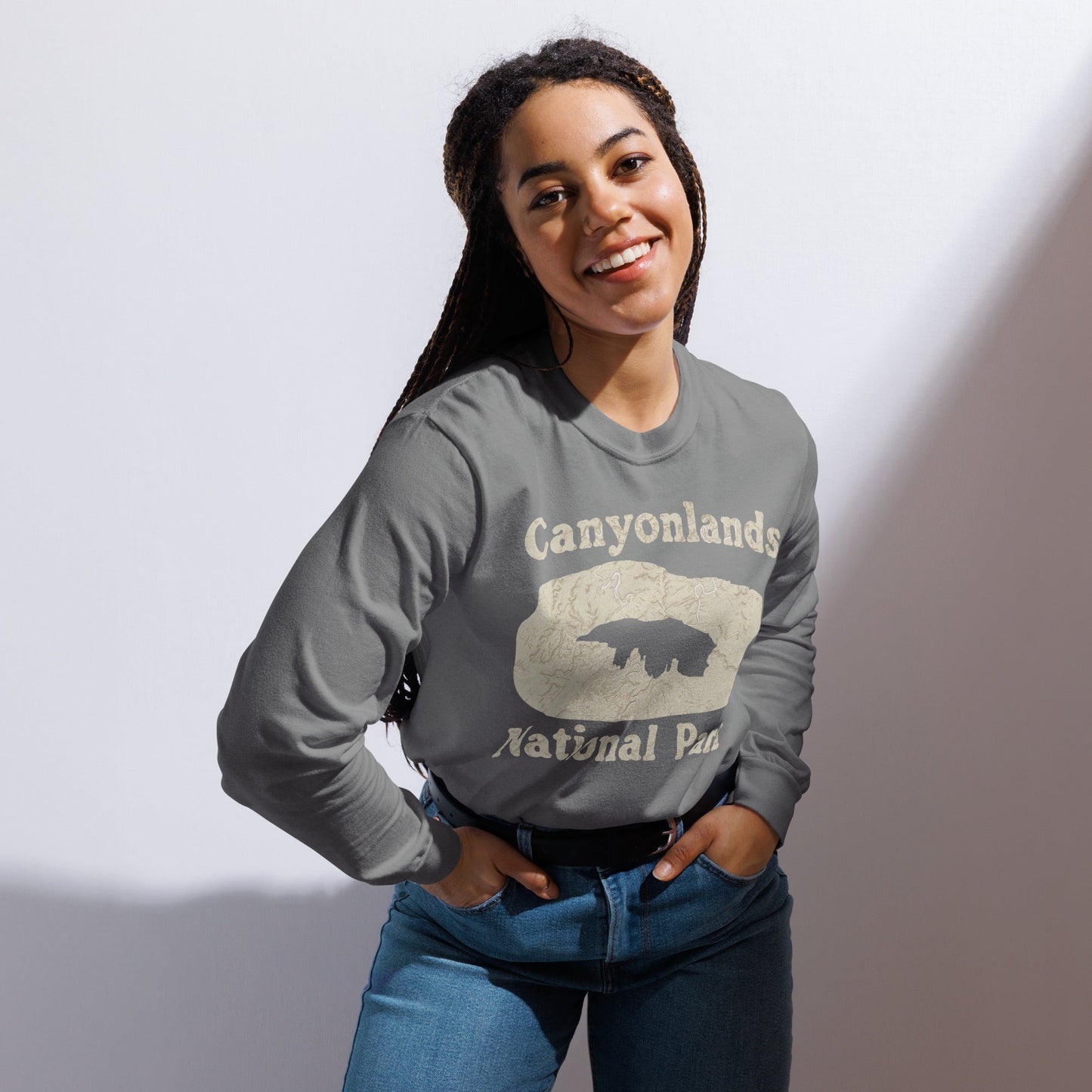 Canyonlands Mesa Arch Heavyweight Long Sleeve Topo Tee - Parks ApparelLong - sleeve