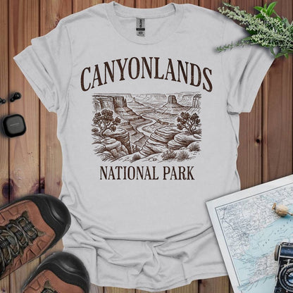 Canyonlands National Park rustic graphic t-shirt shown in lifestyle or modeled setting