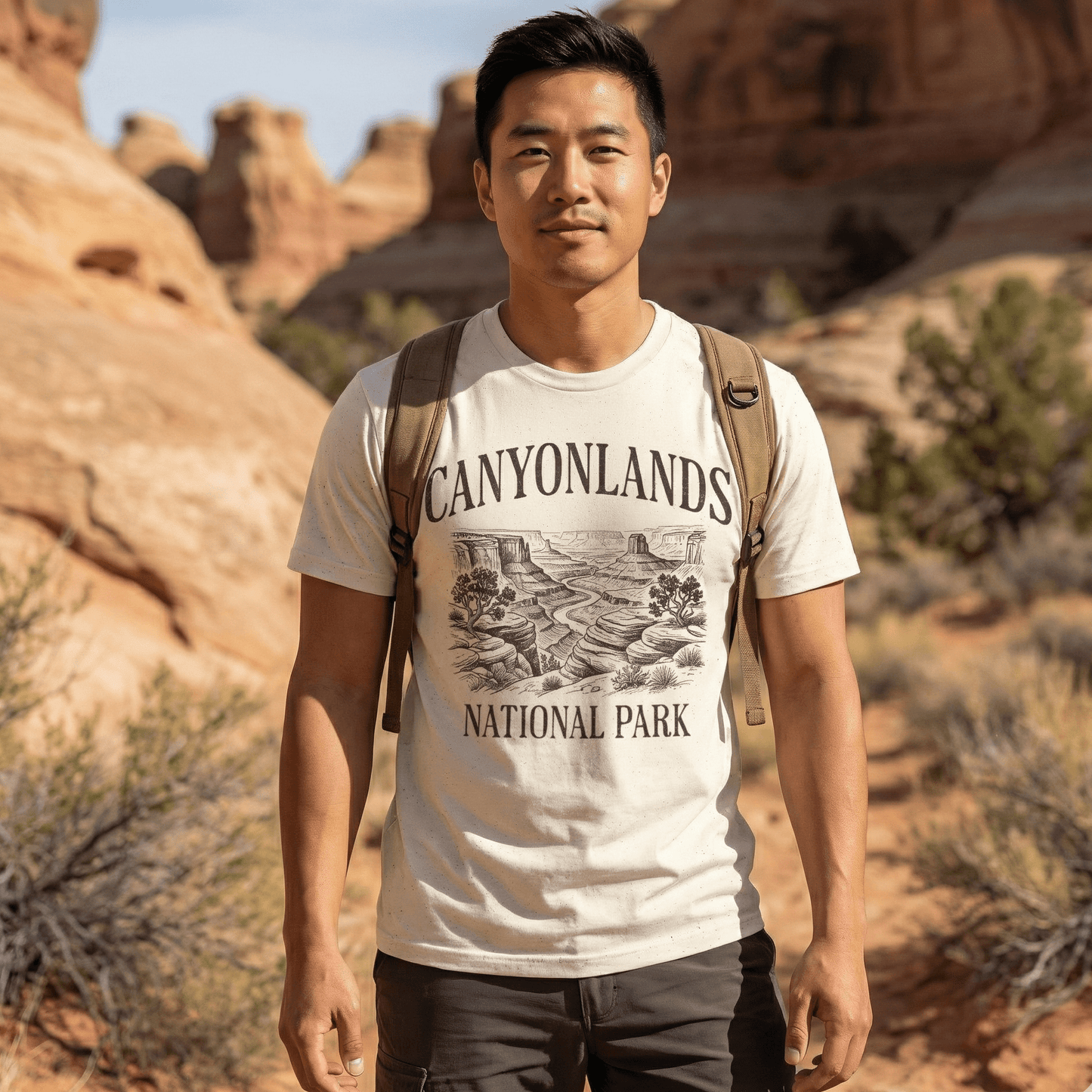 Canyonlands National Park rustic graphic t-shirt shown in lifestyle or modeled setting