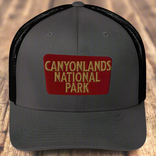 Canyonlands National Park sign embroidered trucker hat primary product view