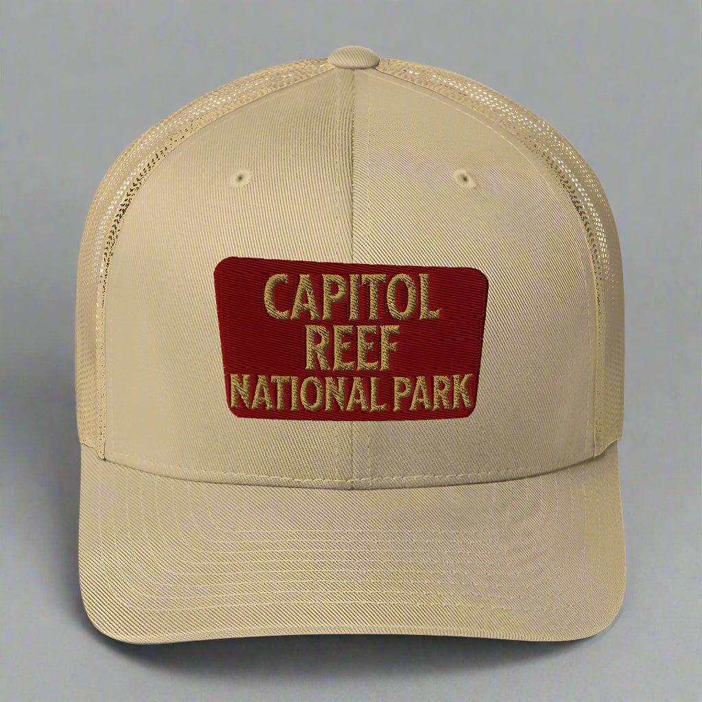 Capitol Reef National Park sign embroidered trucker hat detail or alternate product view