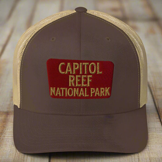 Capitol Reef National Park sign embroidered trucker hat primary product view