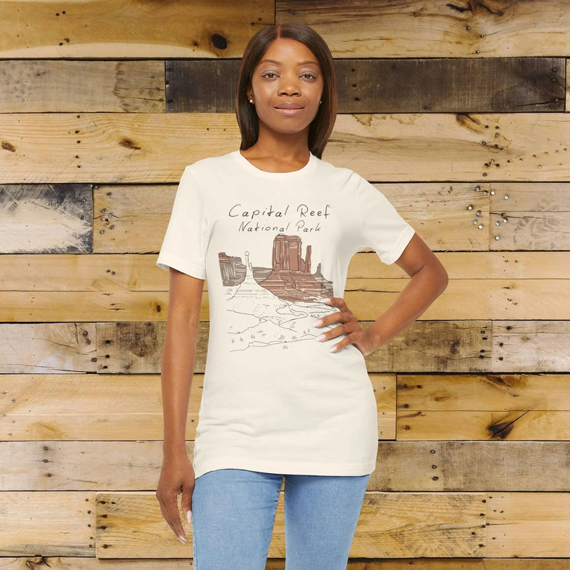 Capitol Reef National Park line art graphic t-shirt shown in alternate apparel color