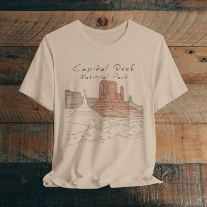 Capitol Reef National Park line art graphic t-shirt shown in alternate apparel color