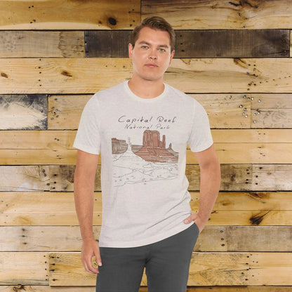 Capitol Reef National Park line art graphic t-shirt shown in alternate apparel color
