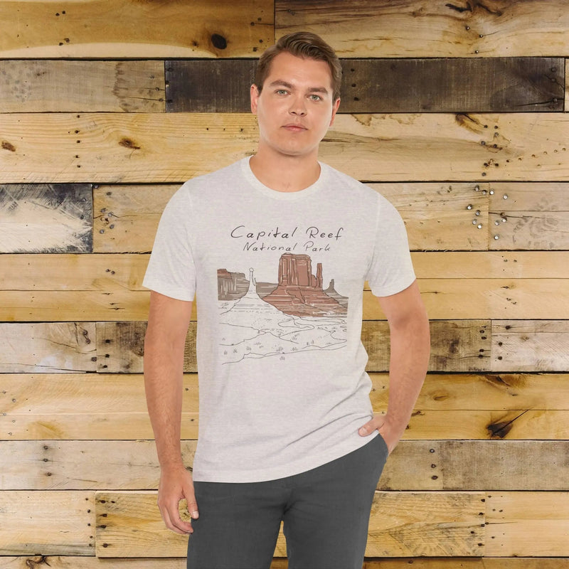Capitol Reef National Park line art graphic t-shirt shown in alternate apparel color