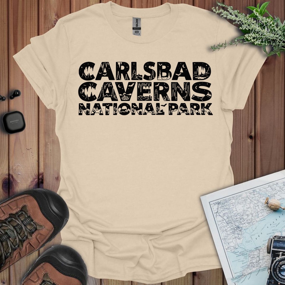 Carlsbad Caverns National Park graphic typography t-shirt primary product view