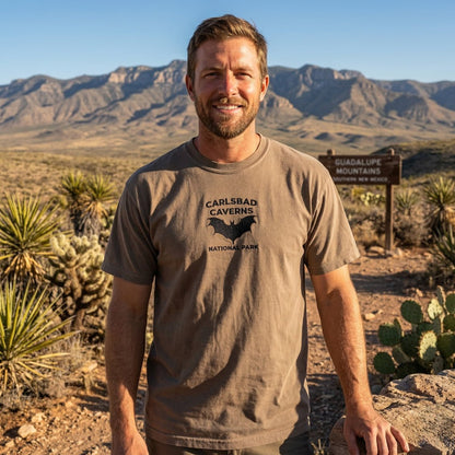 Carlsbad Caverns National Park premium embroidered t-shirt shown in lifestyle or modeled setting