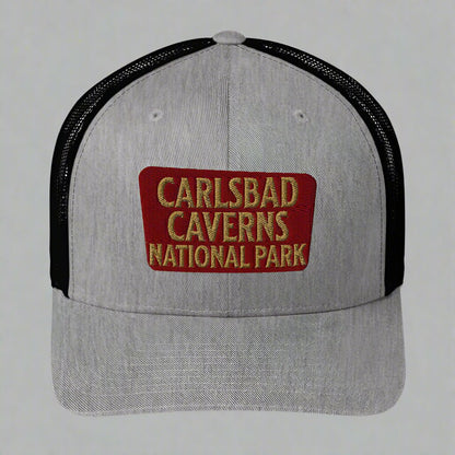 Carlsbad Caverns National Park sign embroidered trucker hat detail or alternate product view