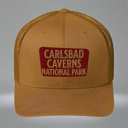Carlsbad Caverns National Park sign embroidered trucker hat detail or alternate product view