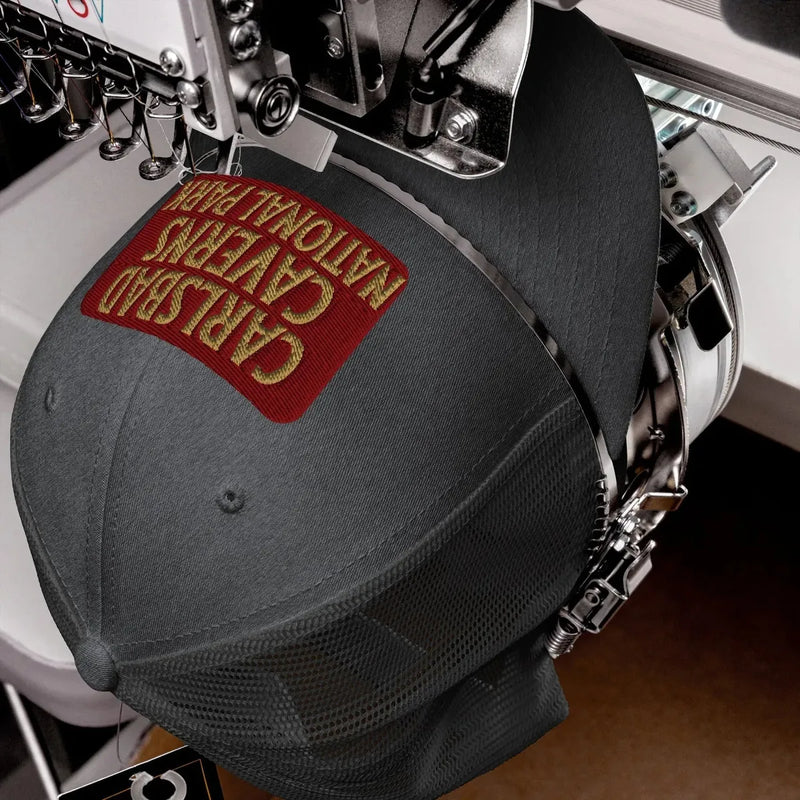 Carlsbad Caverns National Park sign embroidered trucker hat detail or alternate product view