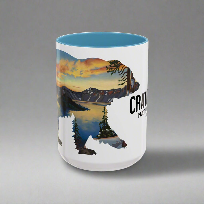Crater Lake National Park bear accent mug shown from alternate product angle