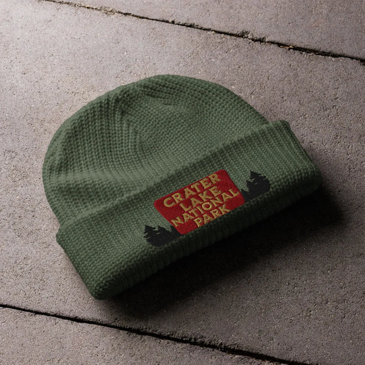 Crater Lake Embroidered National Park Sign Beanie Wharf Style - Parks Apparel