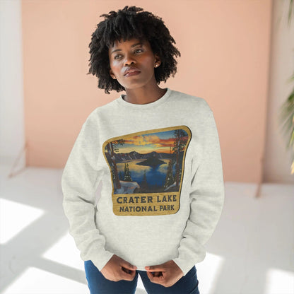 Crater Lake National Park wood sign crewneck sweatshirt shown in alternate apparel color