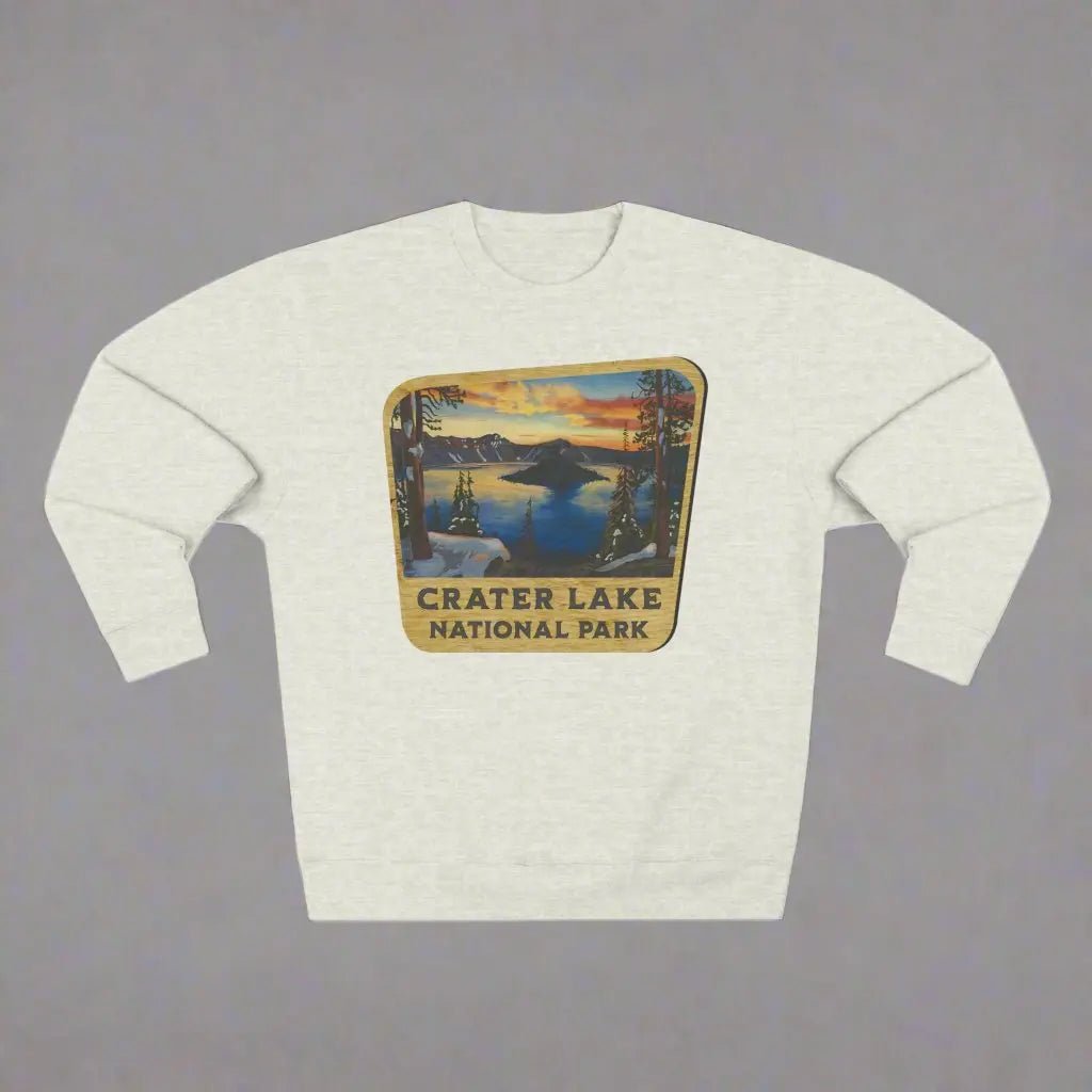 Crater Lake National Park wood sign crewneck sweatshirt detail or alternate product view