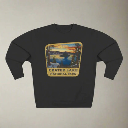 Crater Lake National Park wood sign crewneck sweatshirt shown in alternate apparel color