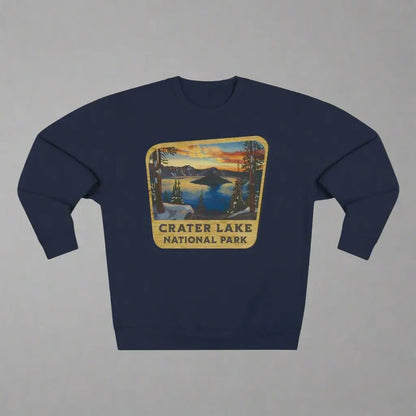 Crater Lake National Park wood sign crewneck sweatshirt shown in alternate apparel color