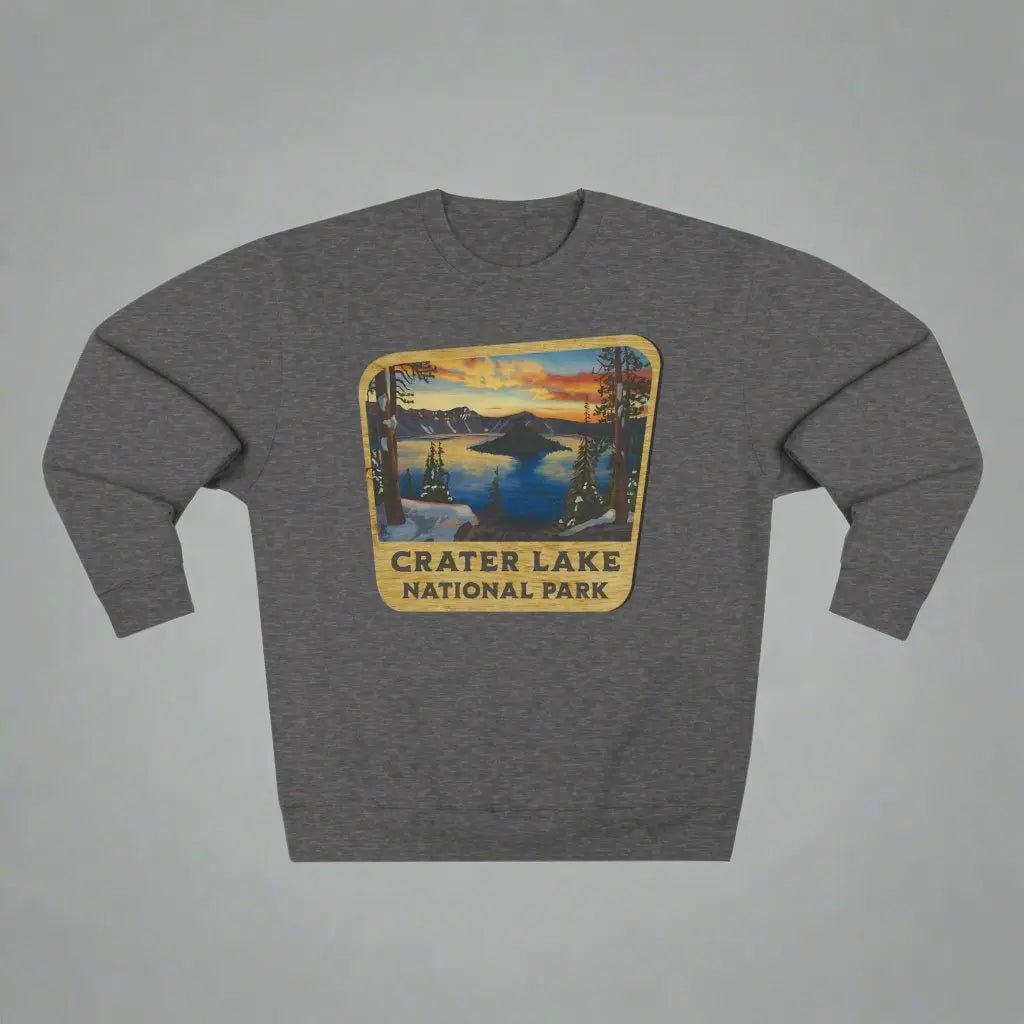 Crater Lake National Park wood sign crewneck sweatshirt detail or alternate product view
