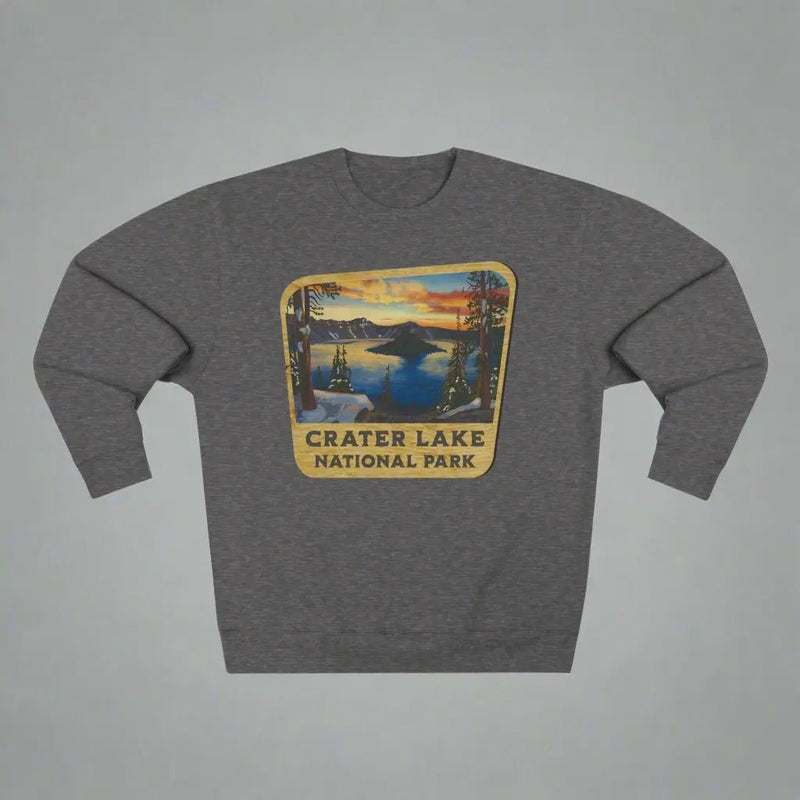 Crater Lake National Park wood sign crewneck sweatshirt detail or alternate product view