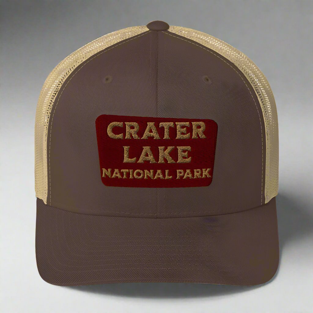 Crater Lake National Park embroidered trucker hat shown from alternate product angle
