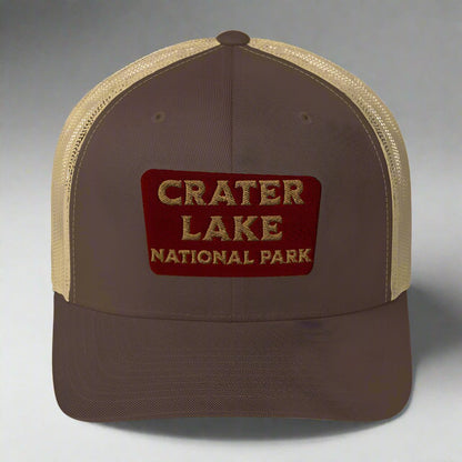 Crater Lake National Park embroidered trucker hat shown from alternate product angle