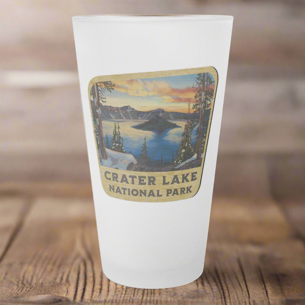 Crater Lake National Park Frosted Pint Glass Scenic Sign - Parks Apparelpint