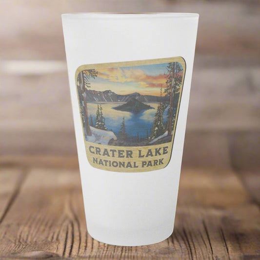 Crater Lake National Park Frosted Pint Glass Scenic Sign - Parks Apparelpint