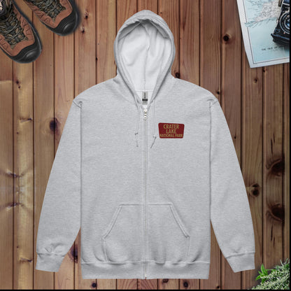 Crater Lake National Park full zip hoodie shown in lifestyle or modeled setting