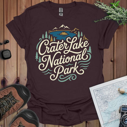 Crater Lake National Park graphic t-shirt shown in lifestyle or modeled setting