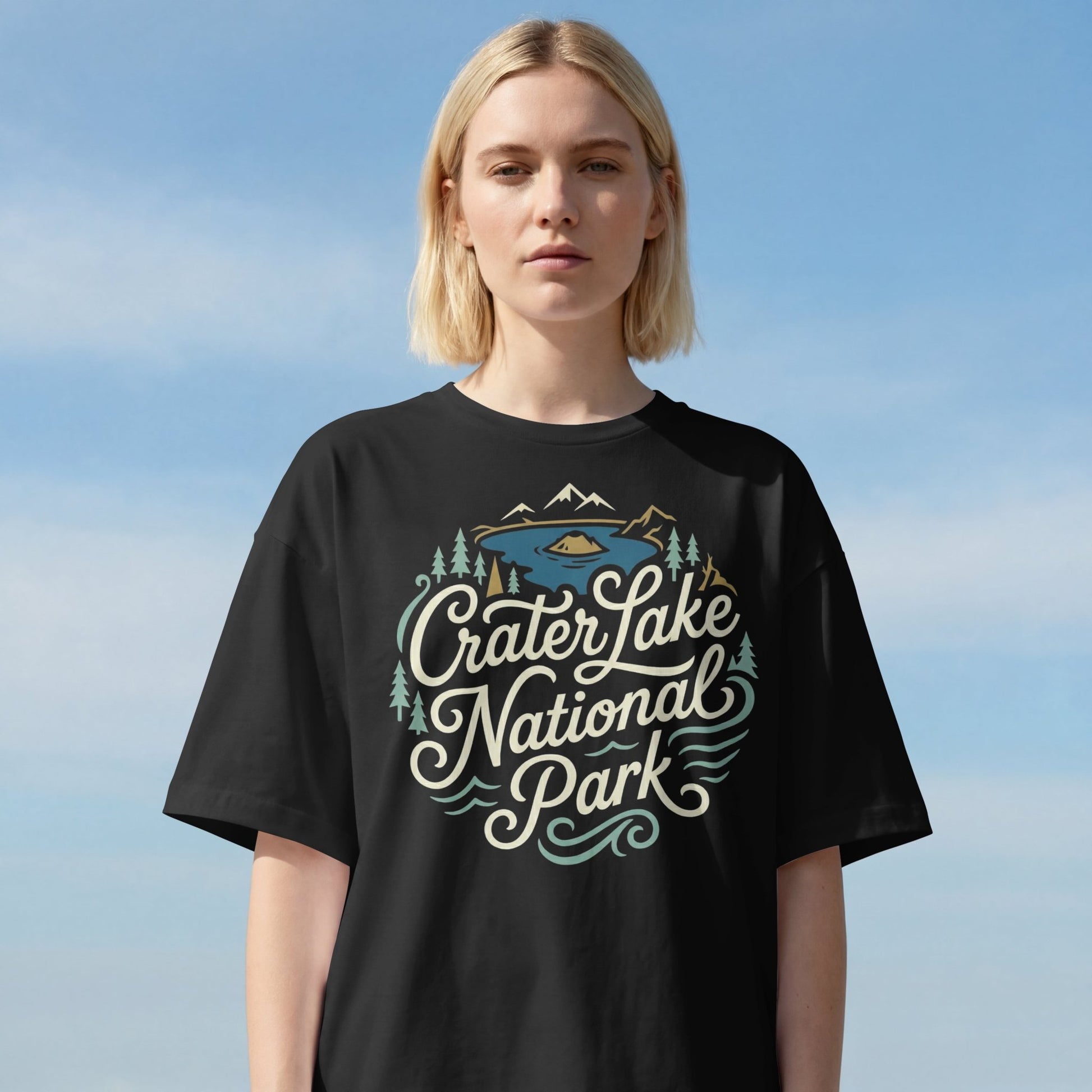 Crater Lake National Park graphic t-shirt shown in lifestyle or modeled setting