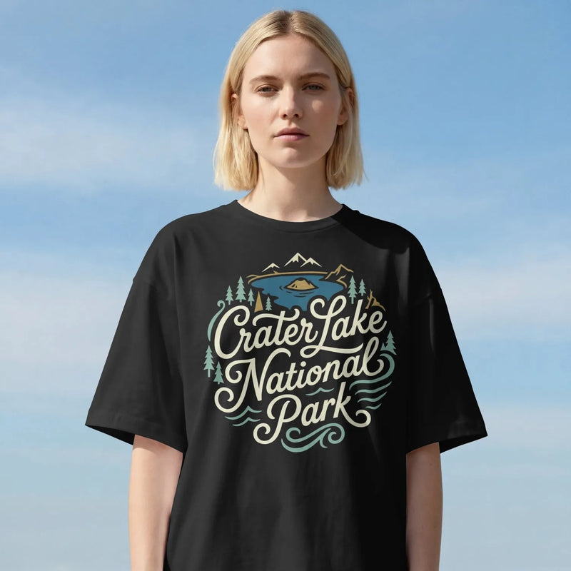 Crater Lake National Park graphic t-shirt shown in lifestyle or modeled setting