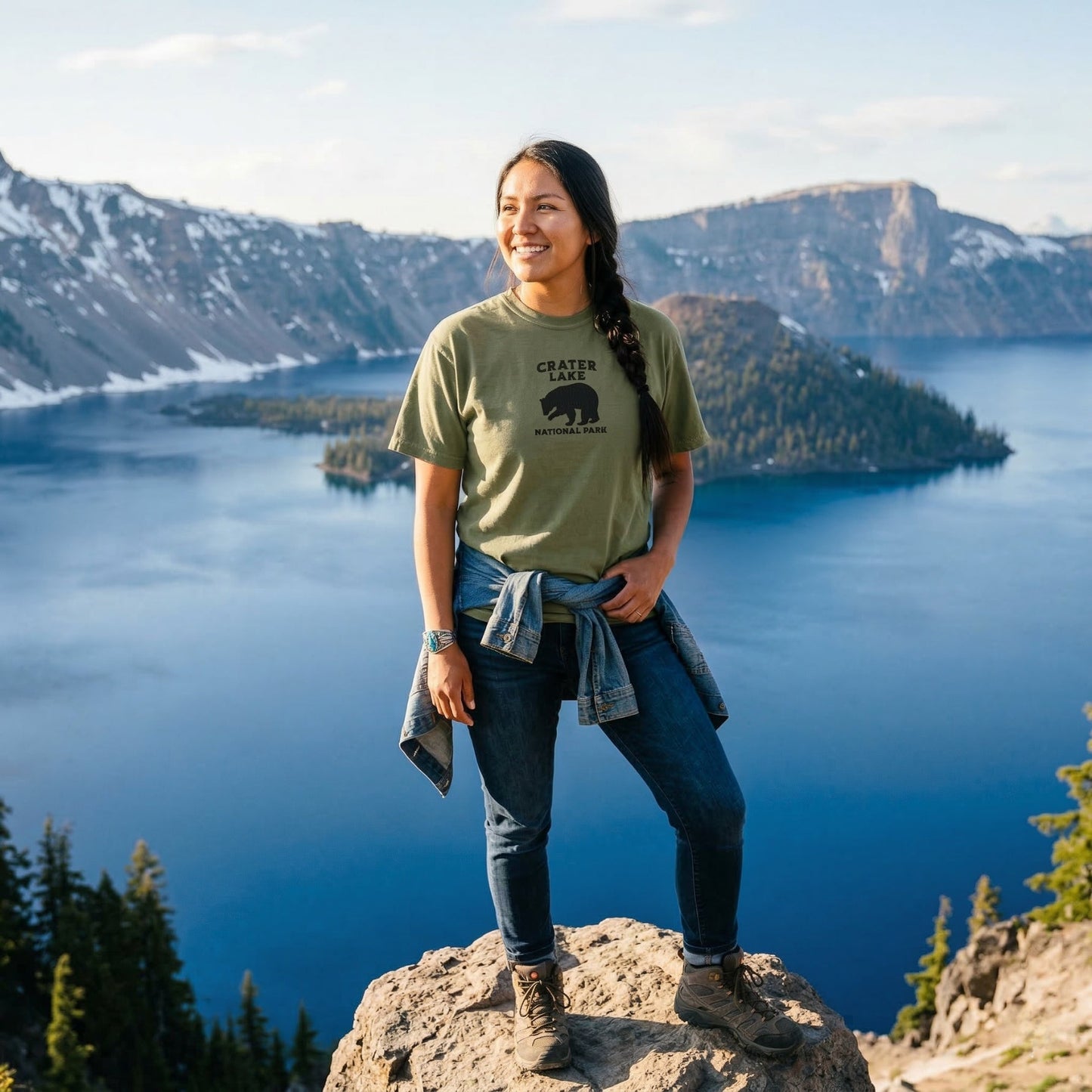 Crater Lake National Park premium embroidered t-shirt alternate apparel color or product angle