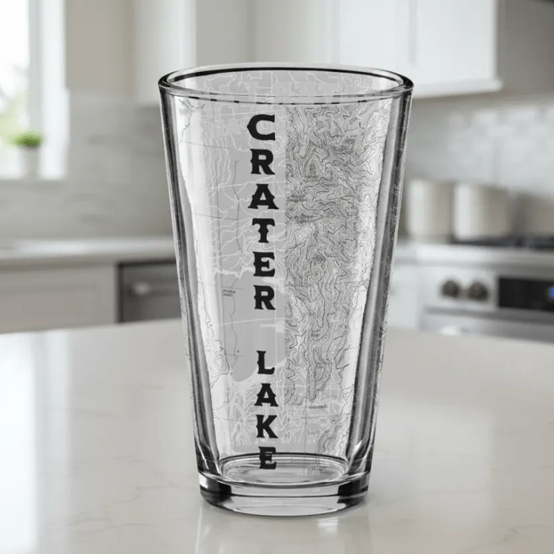 Crater Lake National Park Topographic Pint Glass - Parks ApparelDrinkware