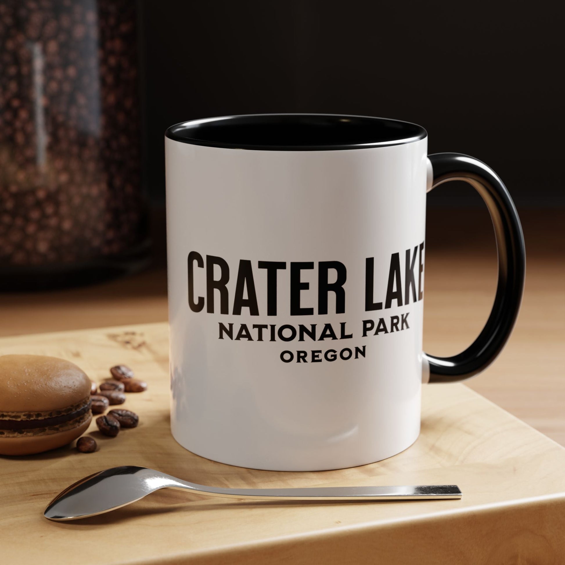 Crater Lake National Park scenic bear shield accent mug shown from alternate product angle