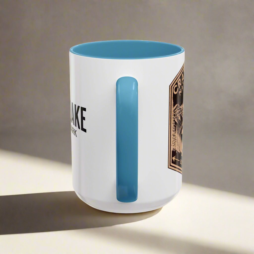 Crater Lake National Park scenic bear shield accent mug showing design detail or product variation