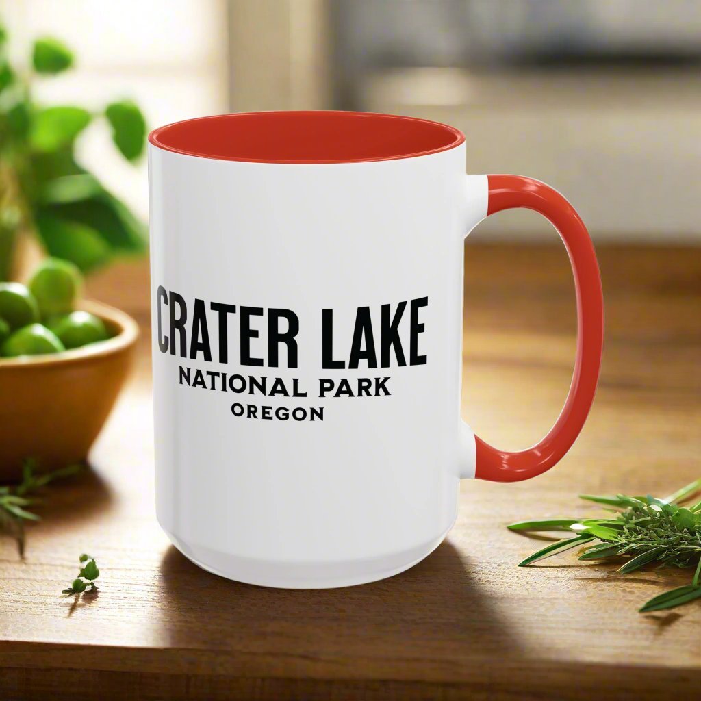 Crater Lake National Park scenic bear shield accent mug showing design detail or product variation