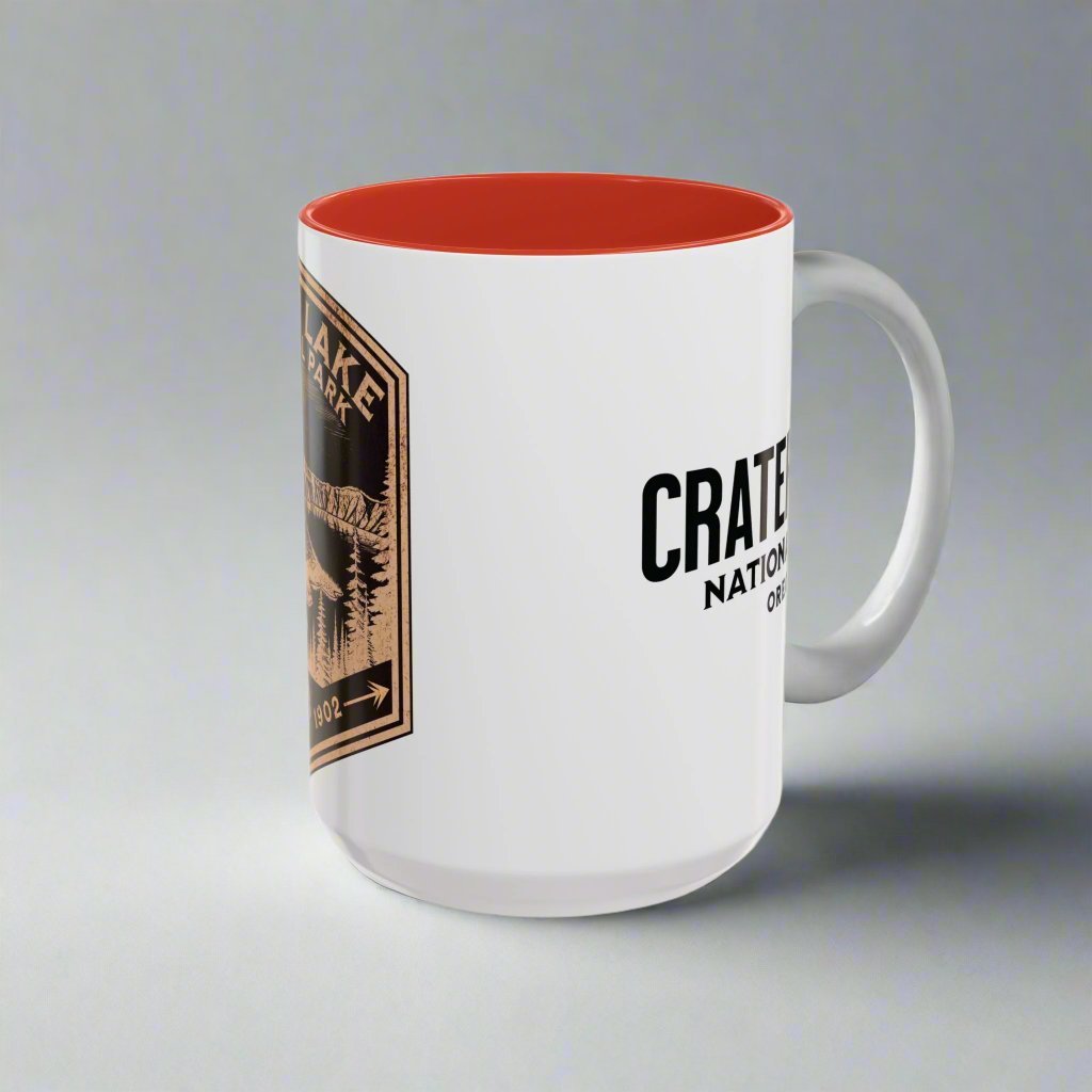 Crater Lake National Park scenic bear shield accent mug showing design detail or product variation