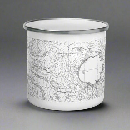 Crater Lake National Park topographic durable enamel camp mug shown from alternate product angle