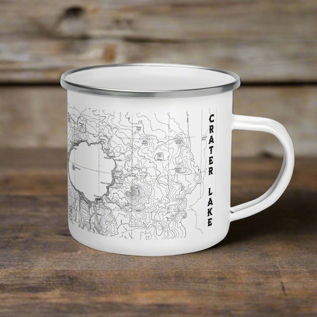 Crater Lake National Park topographic durable enamel camp mug shown as primary product image