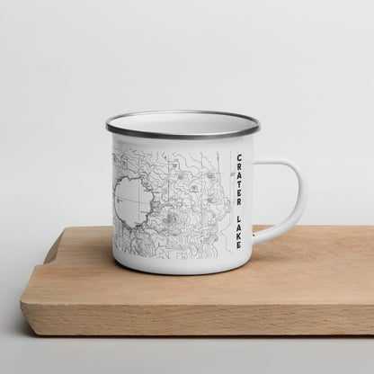 Crater Lake National Park topographic durable enamel camp mug showing design detail or product variation