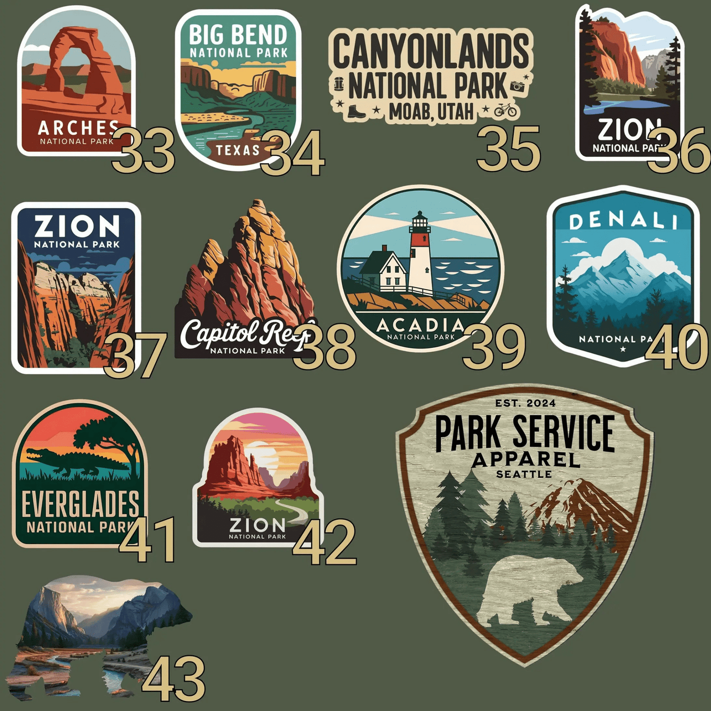 Personalized national parks sticker style 32 oz insulated water bottle tumbler showing design detail or product variation