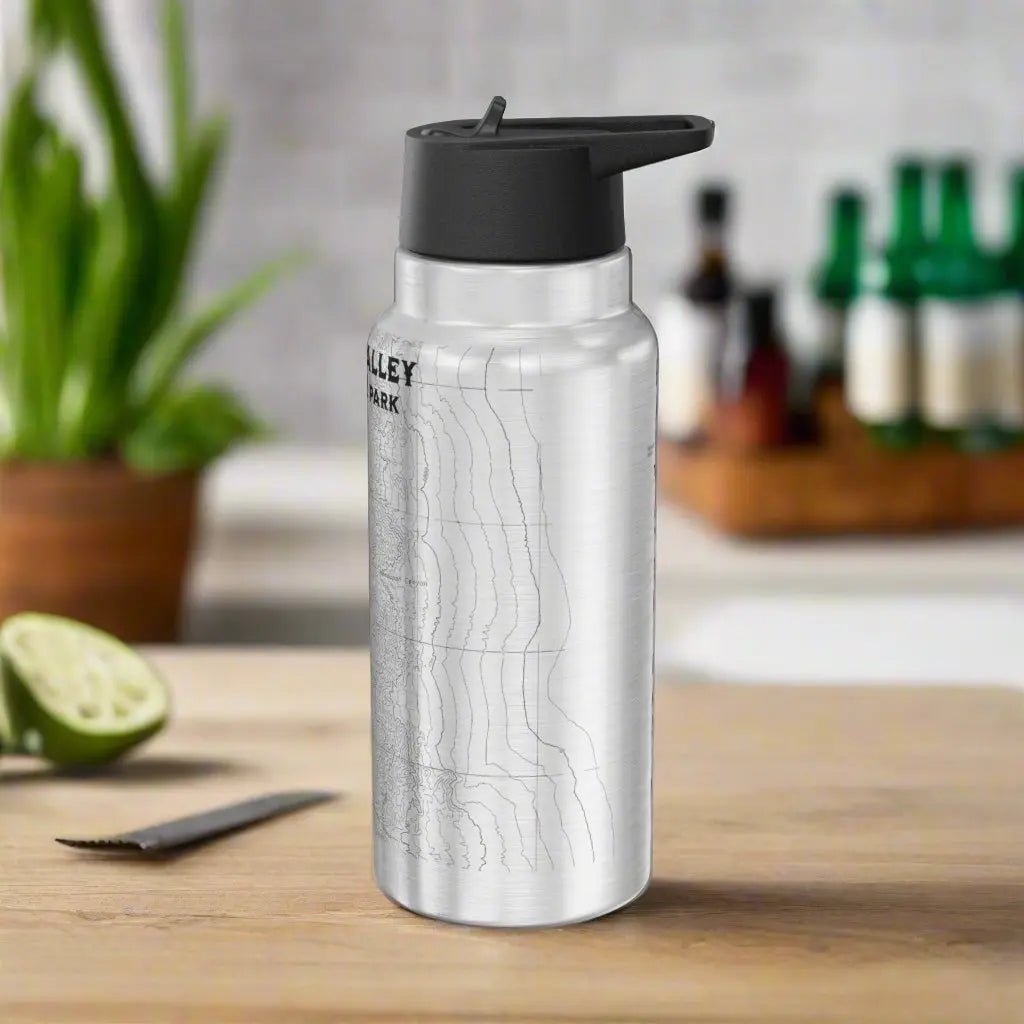 Death Valley Badwater Basin topographic insulated water bottle tumbler showing design detail or product variation